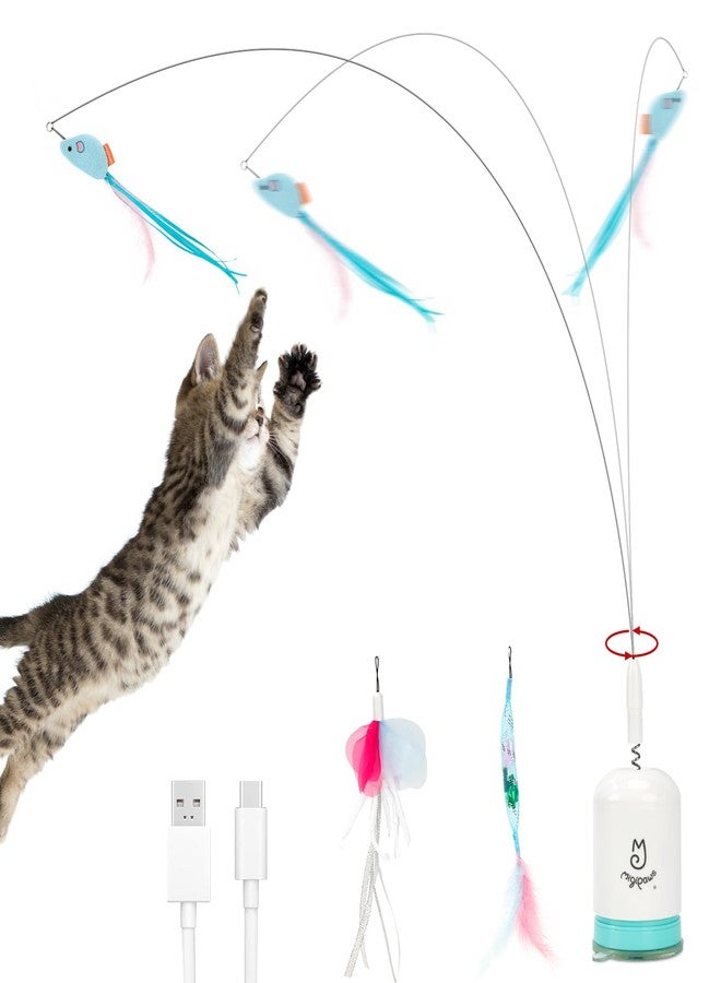 Migipaws Interactive Automatic Cat Teaser Wand Toy with Strong Suction Cup, 70cm Flexible Wire & DIY Bending Design, Rechargeable Cat Exercise Toy with Auto Timer for Indoor Cats (White) - Image 1