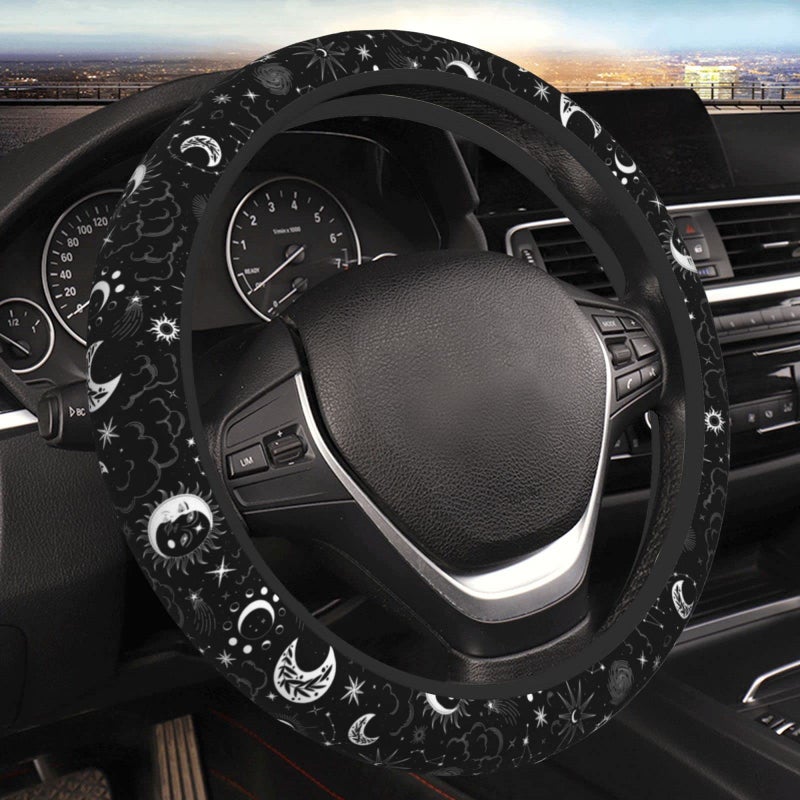 FREEHOTU Sun Pattern Steering Wheel Cover NonSlip Auto Steering Wheel Protector Car Accessories Universal Fit 15 Inches for Men Women - Image 3