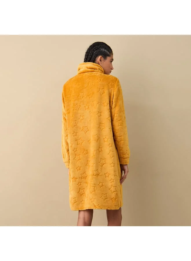Splash FAV Textured Long Sleeves Sleepshirt with Half Zip Closure