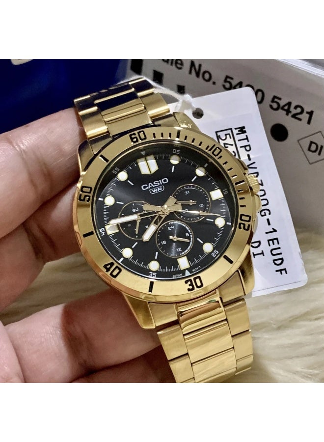 كاسيو ساعة كاسيو رجالية مطلية باللون الذهبي MTP-VD300G-1EUDF – ميناء أسود مع عدّادات متعددة الوظائف ومقاومة للماء - Image 2