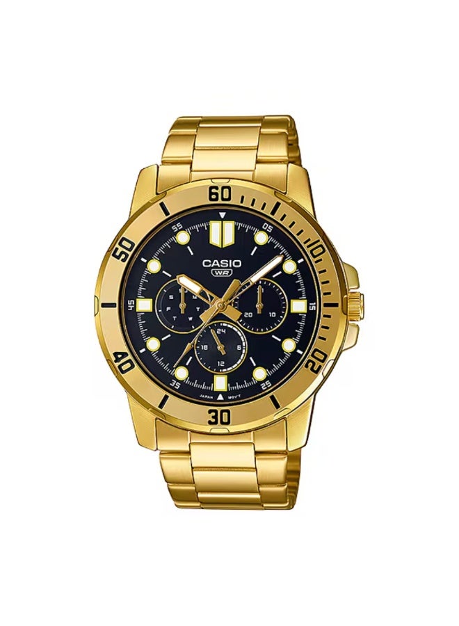 كاسيو ساعة كاسيو رجالية مطلية باللون الذهبي MTP-VD300G-1EUDF – ميناء أسود مع عدّادات متعددة الوظائف ومقاومة للماء - Image 1