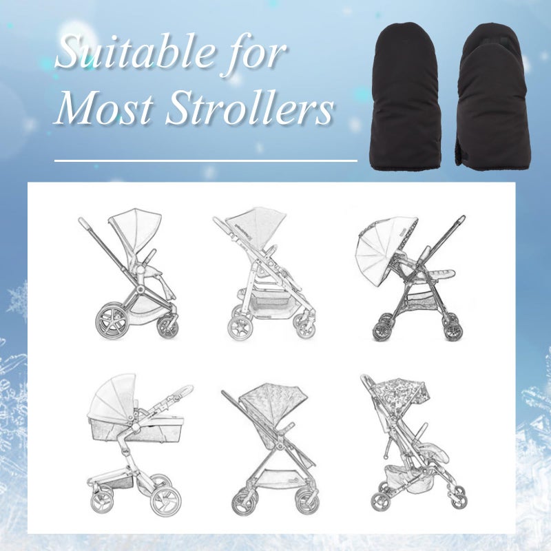 Zsedrut Stroller Gloves Universal Winter Anti-Freeze Stroller Mittens Water Repellent Hand Warmer Muff Fleece Lined,Winter Stroller Accessories (Black-2) - Image 5