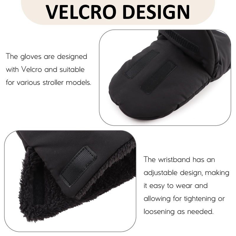 Zsedrut Stroller Gloves Universal Winter Anti-Freeze Stroller Mittens Water Repellent Hand Warmer Muff Fleece Lined,Winter Stroller Accessories (Black-2) - Image 3