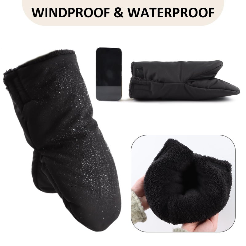 Zsedrut Stroller Gloves Universal Winter Anti-Freeze Stroller Mittens Water Repellent Hand Warmer Muff Fleece Lined,Winter Stroller Accessories (Black-2) - Image 2