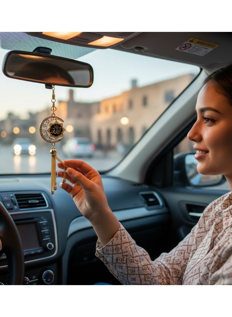Islamic Muslim Car Hanging Ornament – Elegant Golden Arabic Pendant with Black Calligraphy, Premium Metal Religious Decoration for Vehicle Interior, Spiritual Gift for Muslim Drivers - Image 3