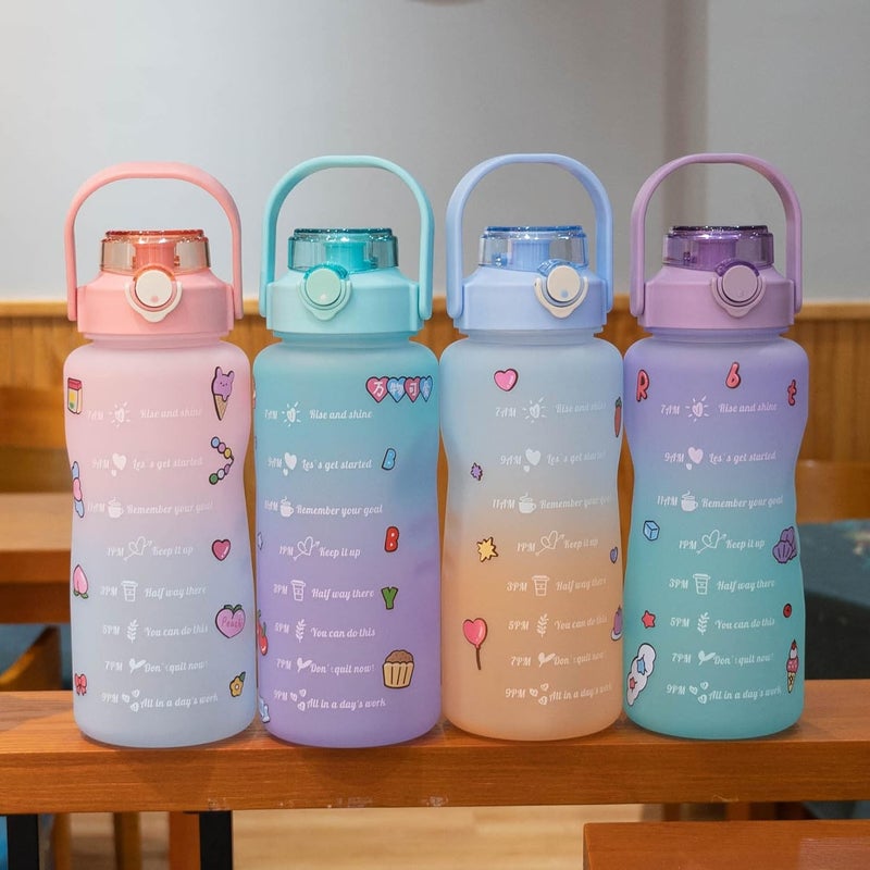 NGEL 2 Liter Sports Plastic Water Bottle for Gym/Protein Shaker | Rainbow Water Bottle with Time Marker & Straw, Unbreakable Sport Bottle with Portable Wide Mouth - (Pack of 1) - Image 3