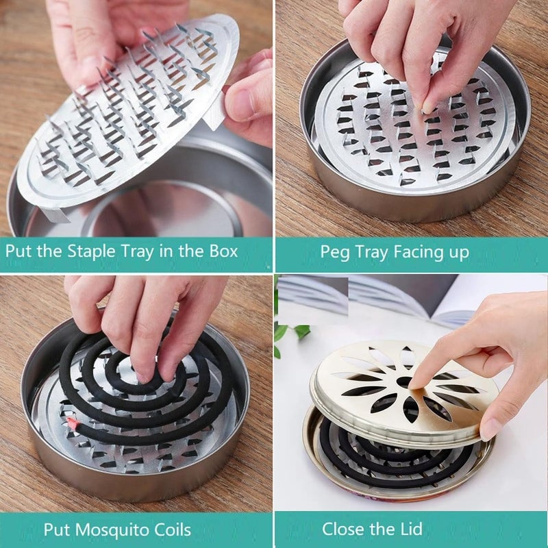 Ameedarshan Mosquito Coil Incense Burner with Cover Stainless Steel Mosquito Sandalwood Tin for Home and Outdoor Metal Mosquito Coils Repellent Rack Insect Killer Incenses Burner Holder Stand - Image 4