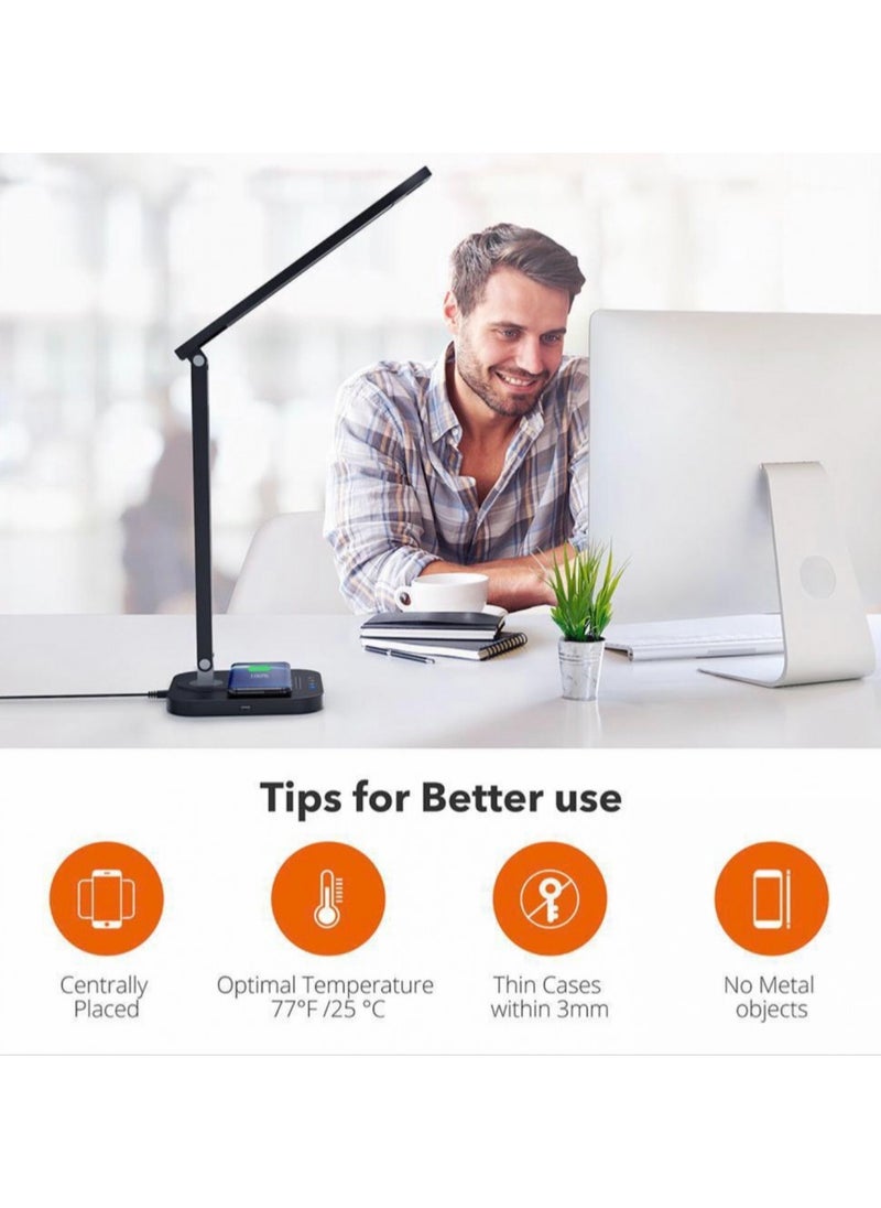 TaoTronics - TaoTronics TT-DL038 LED Desk Lamp – Perfect Lighting with Fast Wireless Charging, 5 Colors & 5 Brightness Levels. - Image 1