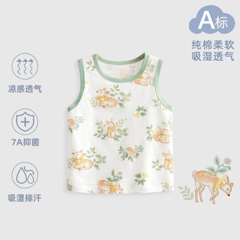 Baby Vest Summer Outer Wear Pure Cotton Boys'' Thin Clothes Children''s Cartoon Base Clothes Baby Girl''s Summer Top - Image 1