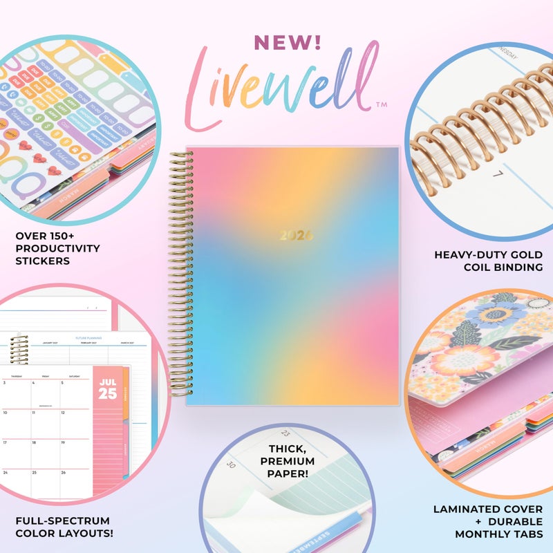 Blue Sky Livewell 2026 Weekly and Monthly Planner Calendar, January 2026 - December 2026, 7" x 9", Flexible Laminated Cover, Heavy Duty Coil Binding, Colorful Premium Paper, Includes Storage Pocket, Stickers, Beck - Image 5