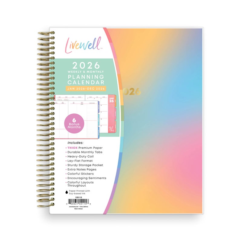 Blue Sky Livewell 2026 Weekly and Monthly Planner Calendar, January 2026 - December 2026, 7" x 9", Flexible Laminated Cover, Heavy Duty Coil Binding, Colorful Premium Paper, Includes Storage Pocket, Stickers, Beck - Image 1
