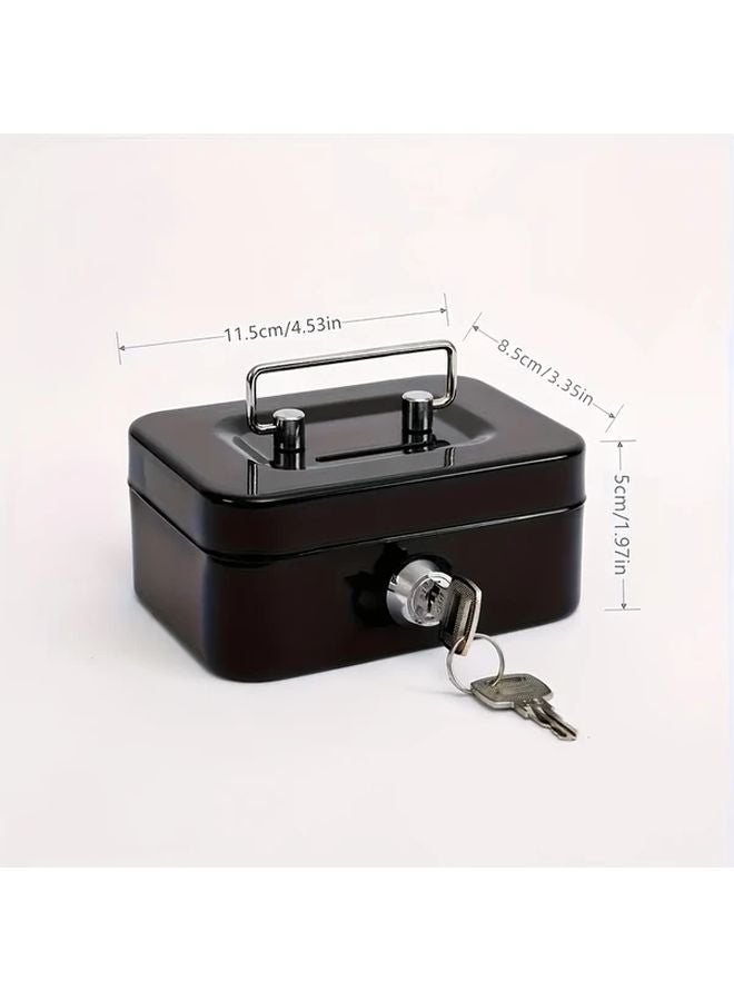 Jet Black Metal Key Lock Security Cash Box Safe 11 5 x 9 9 x 5 8 cm - Image 1