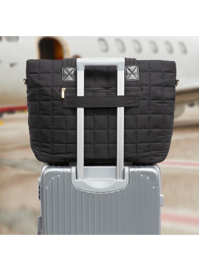 Women Down Handbag Laptop Bag Quilted Zipper Fluffy Work Tote Bag-Color:Black-Size:45 X 18 X 32CM - Image 5