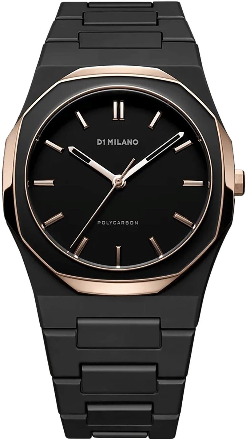 D1 Milano Polycarbon Unisex Luxury Watch, Polycarbonate Quartz Movement, Polycarbonate Strap, 50M Water Resistant Timepiece, Black Dial, 2 Years Warranty - PCBJ35 - Image 1