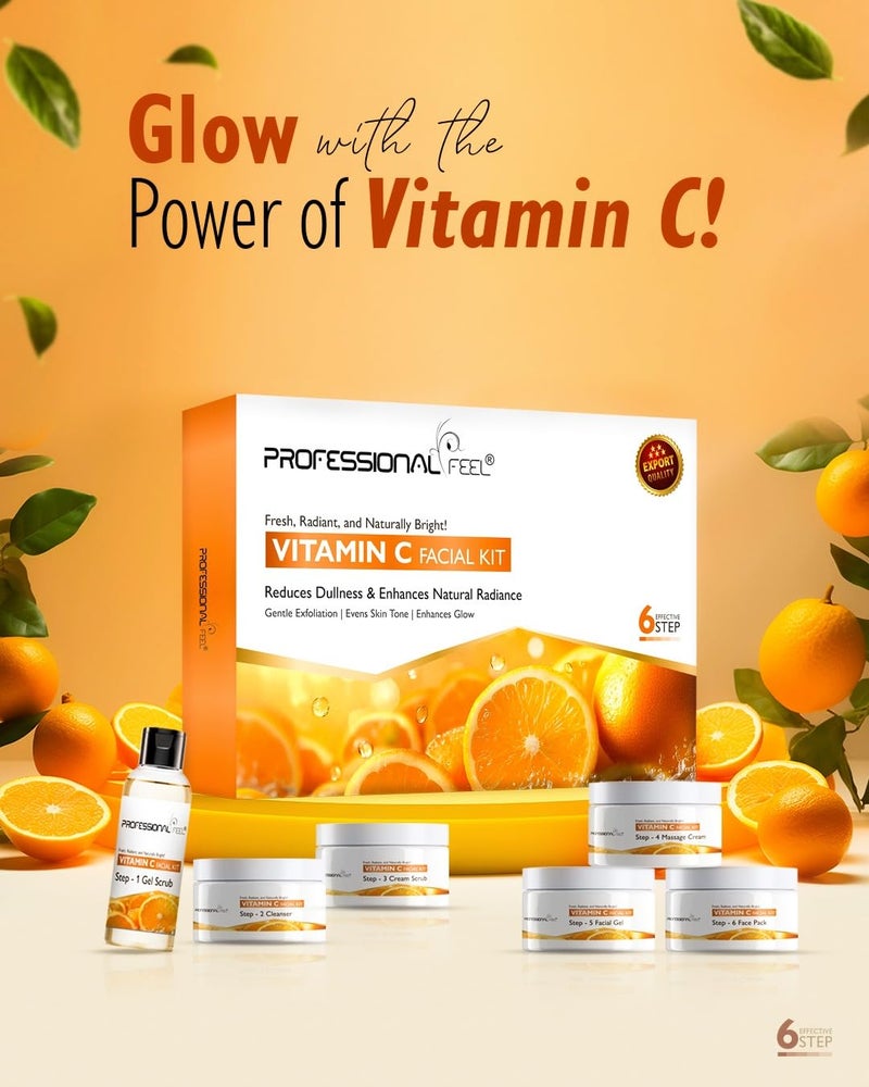 Professional Feel Vitamin C Facial Kit Gel Scrub Cleanser Cream Scrub Massage Cream Facial Gel Face Pack Set of 6 300 gm - Image 2
