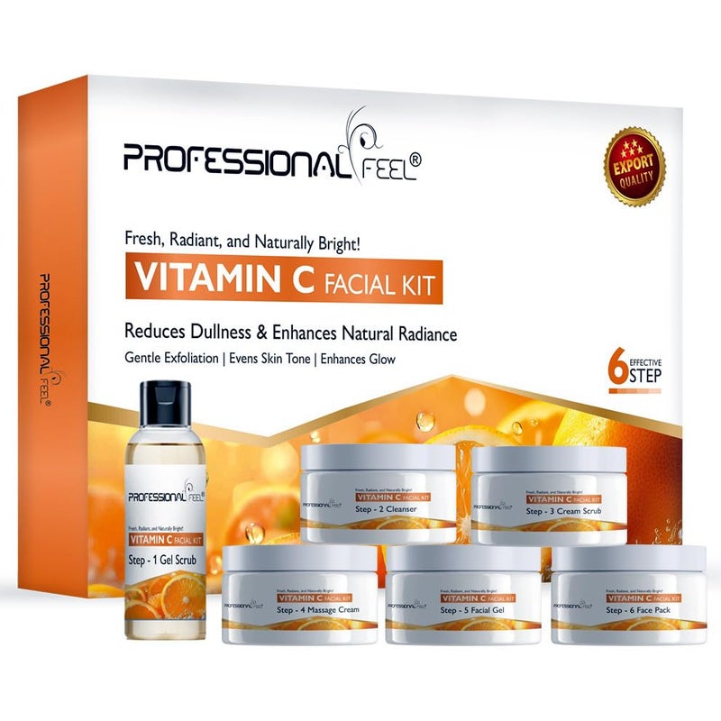 Professional Feel Vitamin C Facial Kit Gel Scrub Cleanser Cream Scrub Massage Cream Facial Gel Face Pack Set of 6 300 gm - Image 1