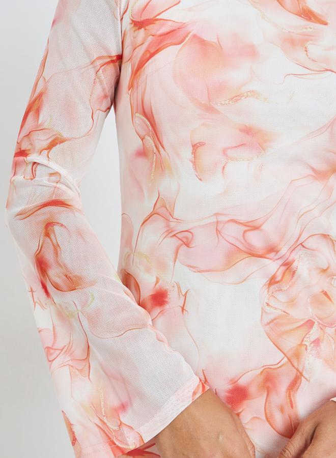 Styli Peach Marbled Print Bodycon Maxi Dress - Image 4