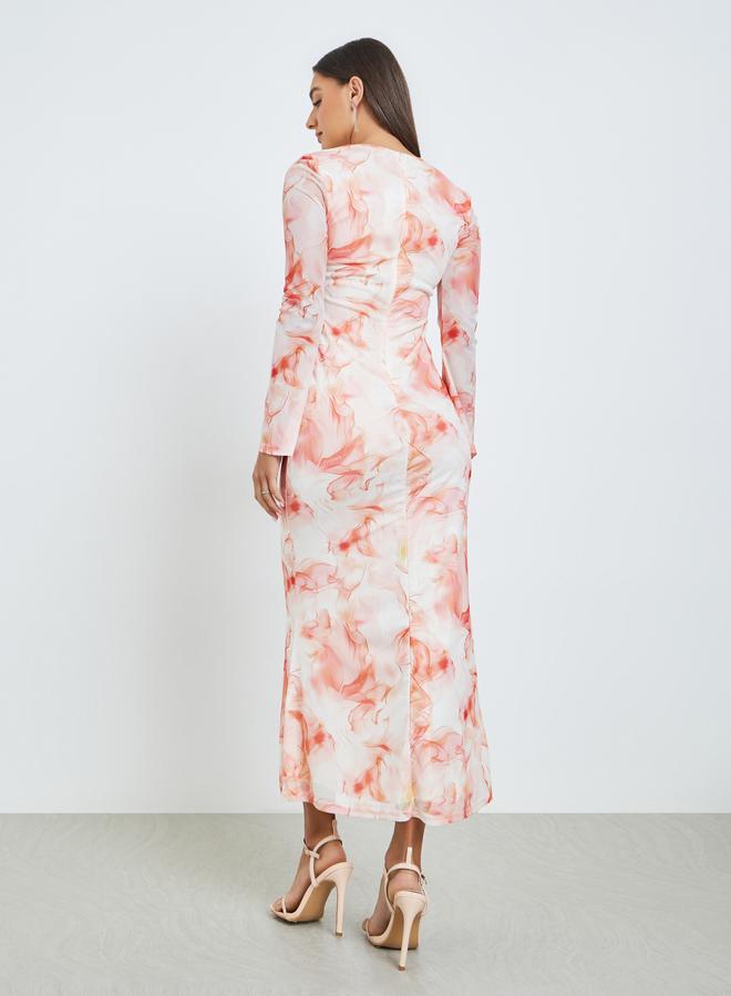 Styli Peach Marbled Print Bodycon Maxi Dress - Image 3