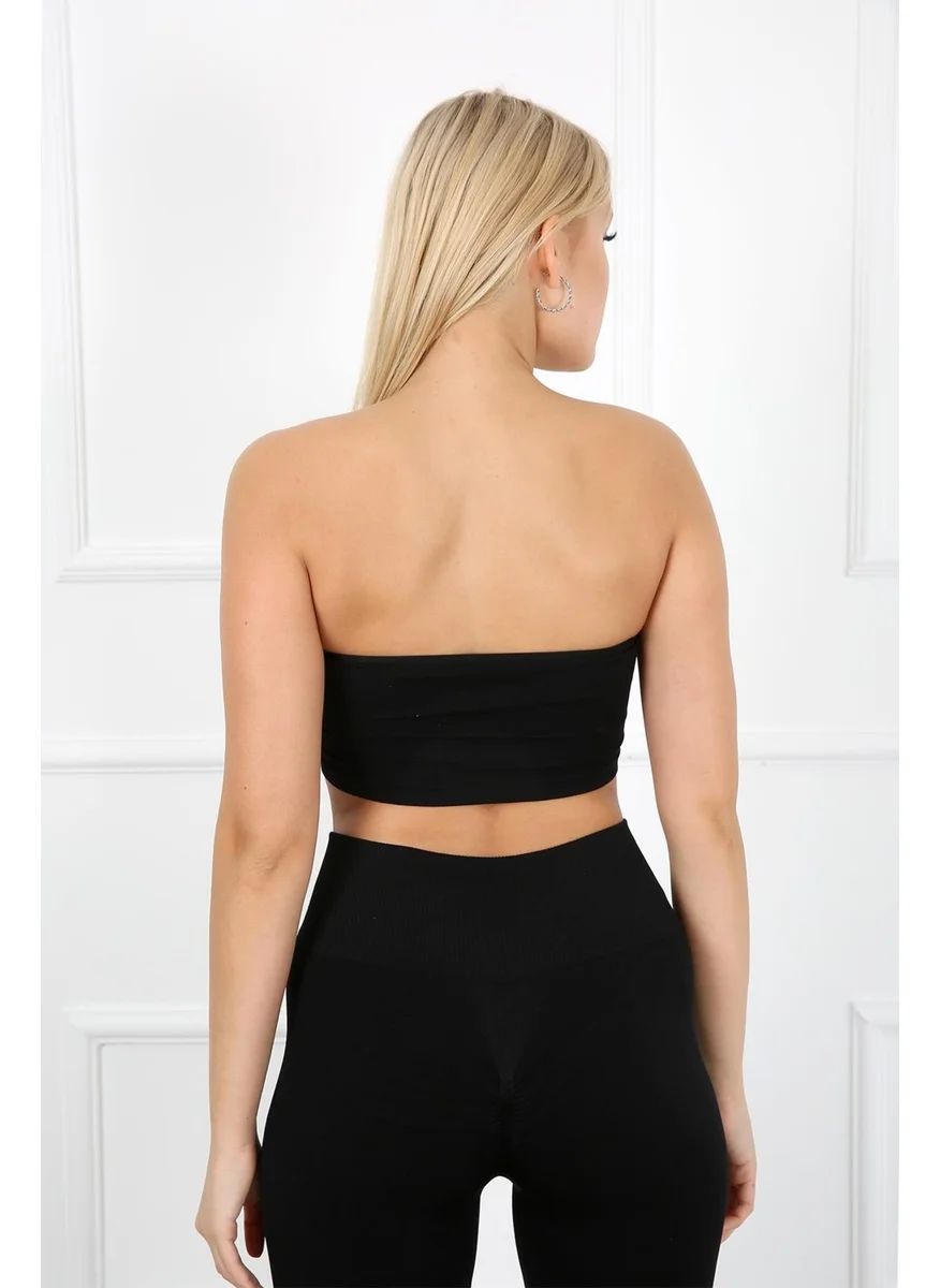 Aurafit 9009-02 Seamless Black Strapless Bandeo