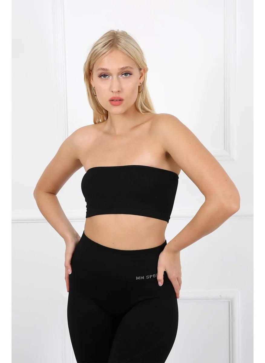 Aurafit 9009-02 Seamless Black Strapless Bandeo