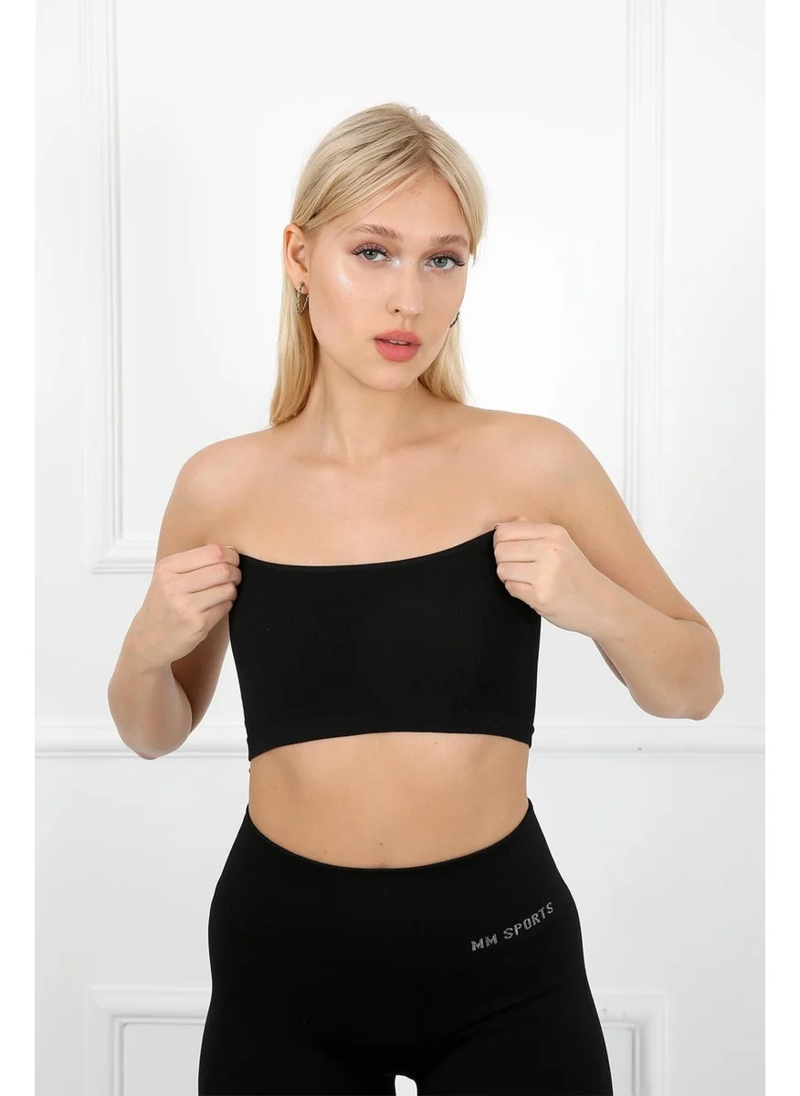 Aurafit 9009-02 Seamless Black Strapless Bandeo