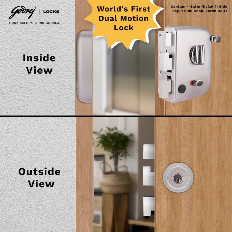 Godrej Locking Solutions and Systems Godrej Rim Lock I Centaur EXSI 1Ck Latchbolt I for Main Door InsideOutside Opening Door LeftRight Handed Doors I 4 Keys I 15 Years Warranty I Auto Locking I Satin Nickel FinishAlloy Steel  - Image 2