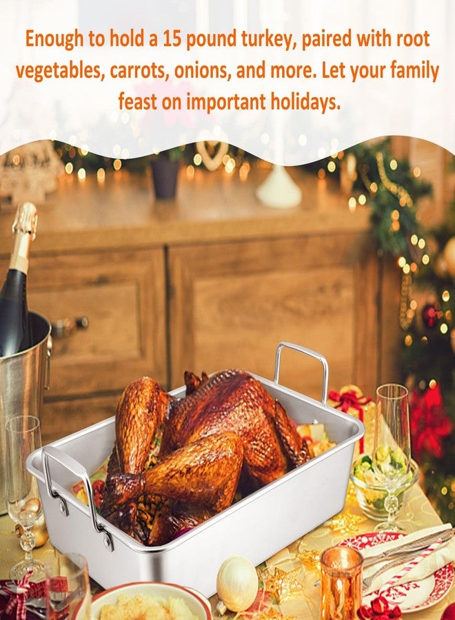 Leonyo 14 Inch Roasting Pan with Rack, Leonyo Large Turkey Roasting Pan, Stainless Steel Roaster Pan with Wire Rack Non Stick Baking Pans for Cooking Ham, Chicken, Cake, Lasagna, Casserole - Image 4