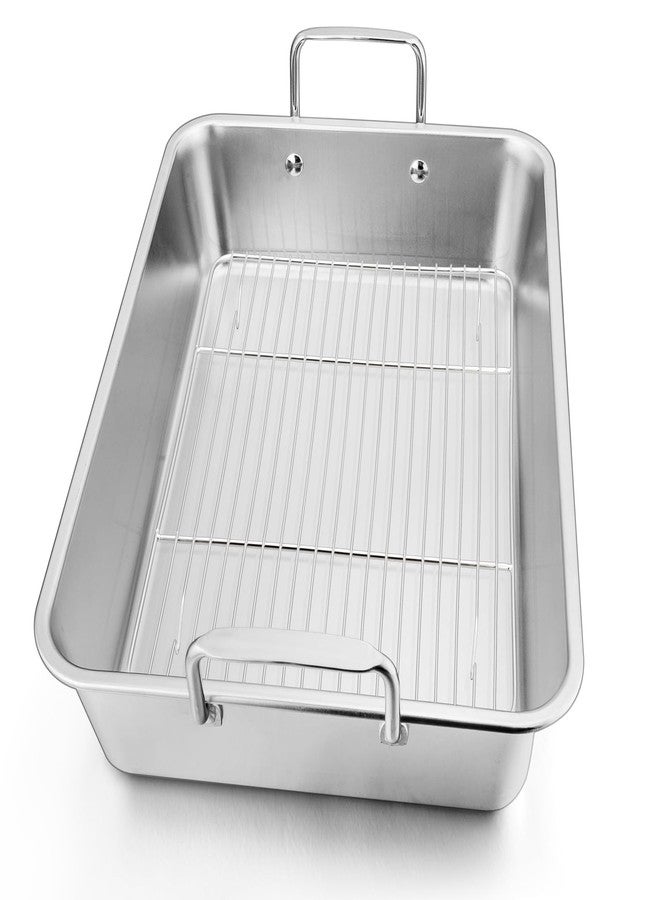 Leonyo 14 Inch Roasting Pan with Rack, Leonyo Large Turkey Roasting Pan, Stainless Steel Roaster Pan with Wire Rack Non Stick Baking Pans for Cooking Ham, Chicken, Cake, Lasagna, Casserole - Image 1
