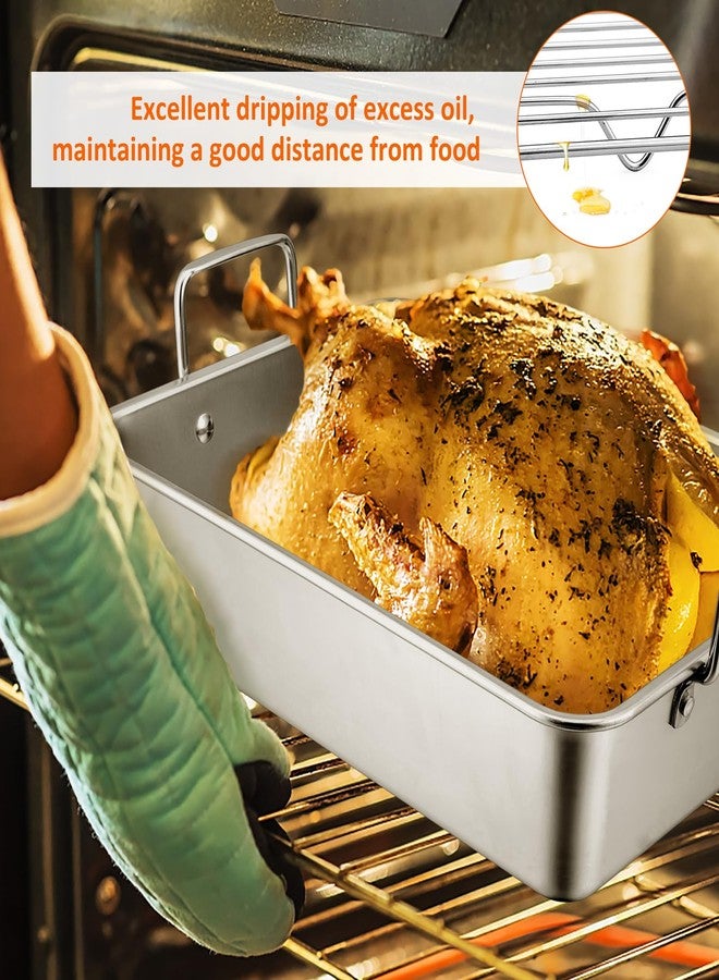 Leonyo 14 Inch Roasting Pan with Rack, Leonyo Large Turkey Roasting Pan, Stainless Steel Roaster Pan with Wire Rack Non Stick Baking Pans for Cooking Ham, Chicken, Cake, Lasagna, Casserole - Image 3