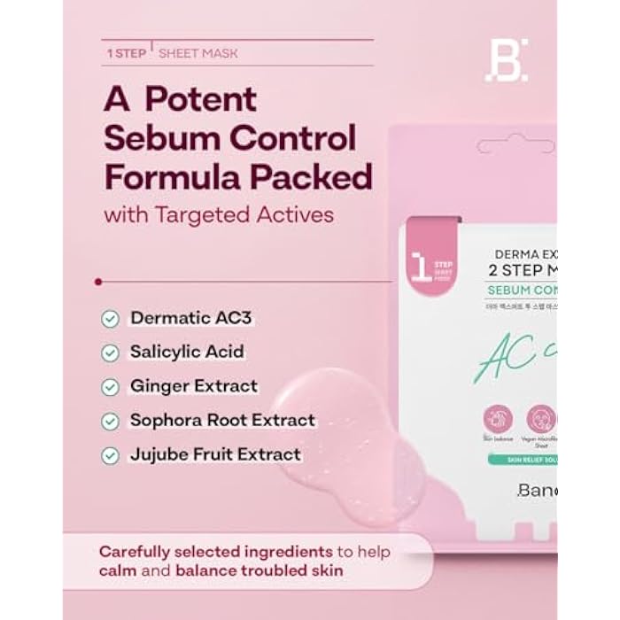 BANO Derma Expert 2 Step Sebum Control Face Mask – 2 in 1 Soothing Sheet & Sleeping Mask with Salicylic Acid, Niacinamide & Hyaluronic Acid | Support Glow for Glass Skin | Korean Skincare | 7 Sheets - Image 4