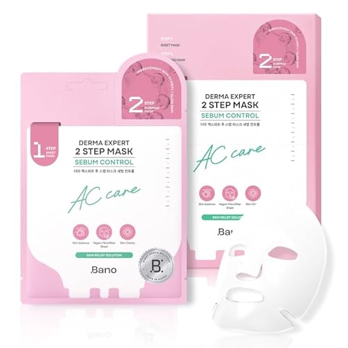 BANO Derma Expert 2 Step Sebum Control Face Mask – 2 in 1 Soothing Sheet & Sleeping Mask with Salicylic Acid, Niacinamide & Hyaluronic Acid | Support Glow for Glass Skin | Korean Skincare | 7 Sheets - Image 1