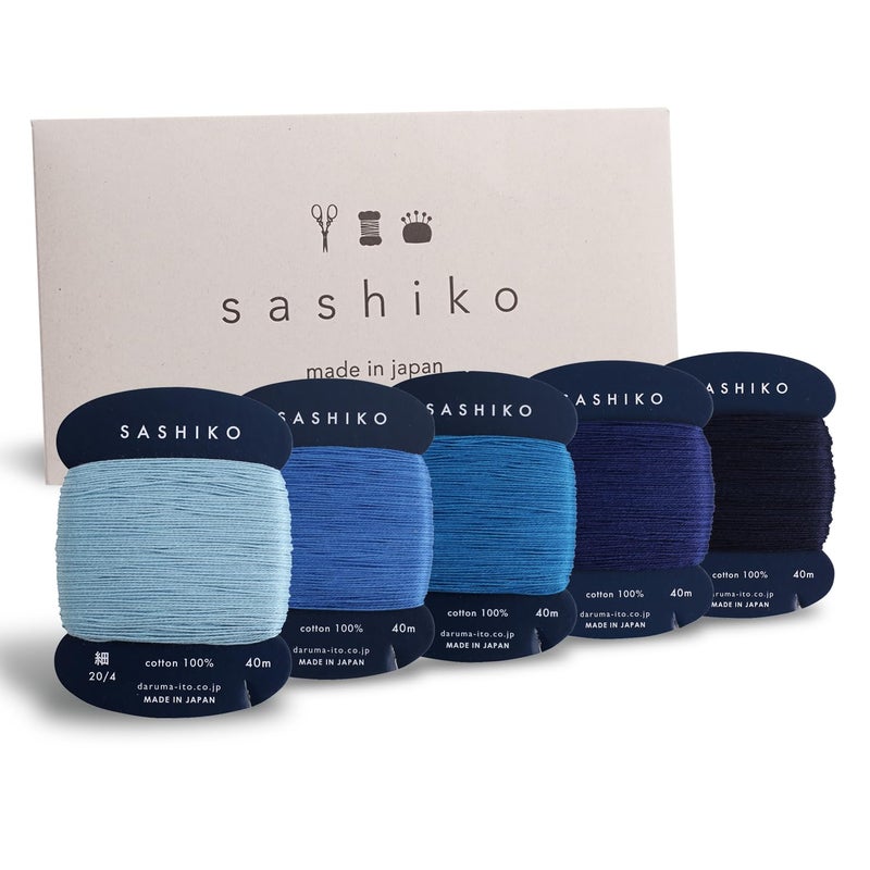 DARUMA Sashiko Thread 100 Cotton Card Type 437 yd x 5 Colors with English Manual Sewing  Embroidery Value Set Thin Amaoto