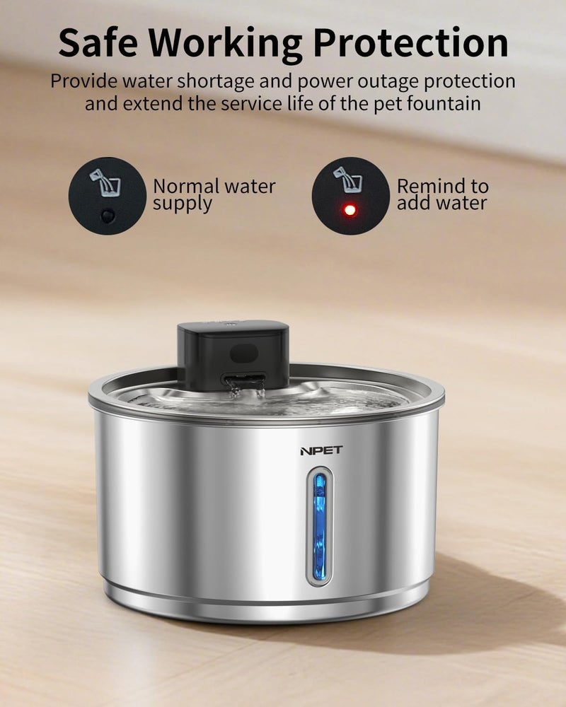 NPET Stainless Steel Wireless Cat Fountain, 1Gallon/135oz Battery Operated Automatic Pet Drinking Fountain - Cordless Dog Water Dispenser with 8 Replacement Filters for Cats Indoor - Image 3