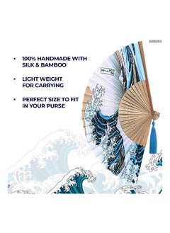 SYOSI Japanese Fan Handmade Decorative Accessories Folding Fan Landscape Painting Vintage Bamboo Silk Fans for Dance, Performance, Decoration, Wedding, Party, Gift Etc.  - Image 4