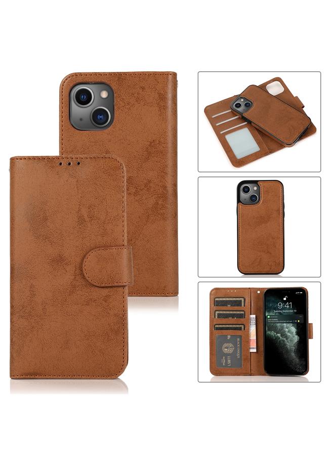S-TOP Case For iPhone 13 Retro 2 in 1 Detachable Horizontal Flip Leather Case with Card Slots & Wallet - Image 1