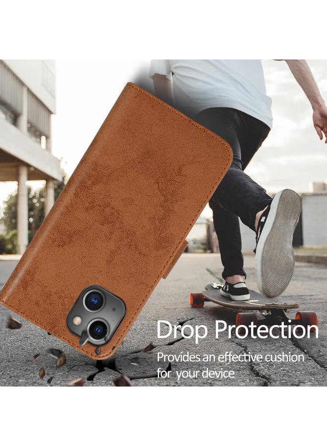 S-TOP Case For iPhone 13 Retro 2 in 1 Detachable Horizontal Flip Leather Case with Card Slots & Wallet - Image 4
