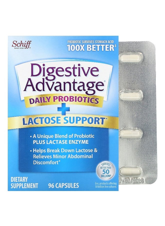 Schiff Schiff, Digestive Advantage, Daily Probiotics + Lactose Support, 96 Capsules  - Image 1