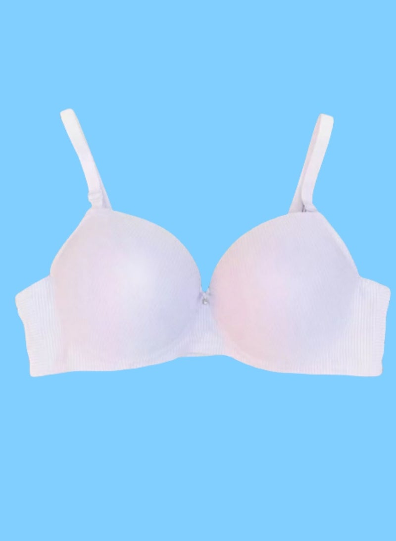 Large size women's bra, thick cup D, padded with wire, fabric with a wavy pattern, decorated with knots 