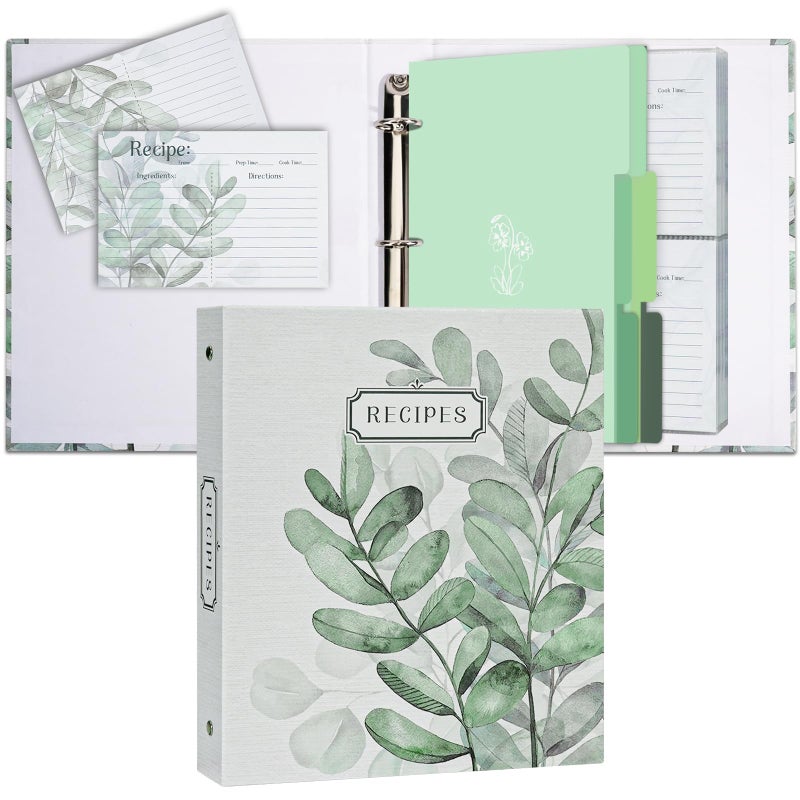 Hiwhy 3 Ring Binder, 8.5x9.5, Full Page Binder Set with 25 Pages, 50 Recipe Cards & 6 Dividers - Image 1