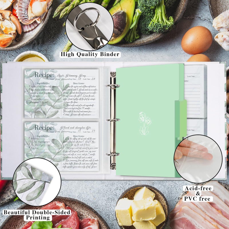 Hiwhy 3 Ring Binder, 8.5x9.5, Full Page Binder Set with 25 Pages, 50 Recipe Cards & 6 Dividers - Image 5