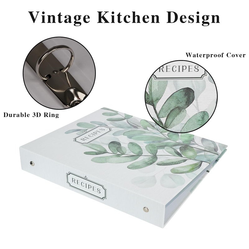 Hiwhy 3 Ring Binder, 8.5x9.5, Full Page Binder Set with 25 Pages, 50 Recipe Cards & 6 Dividers - Image 2