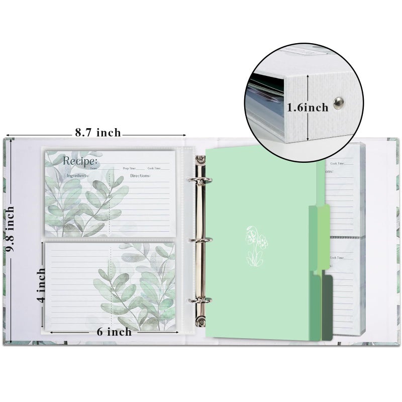 Hiwhy 3 Ring Binder, 8.5x9.5, Full Page Binder Set with 25 Pages, 50 Recipe Cards & 6 Dividers - Image 4