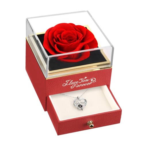 WILDLOVE Preserved Real Red Rose with Mom Necklace - Gifts for Mothers Day, Christmas, Birthday Gifts for Mom - Long Lasting Forever Flowers Best Presents for Moms - Image 1