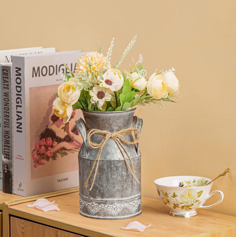 TIMRIS Vintage Galvanized Milk Can, Farmhouse Decorative Flower Pitcher Vase, Rustic French Country Metal Jug for Flowers,7.2'' H - Image 5