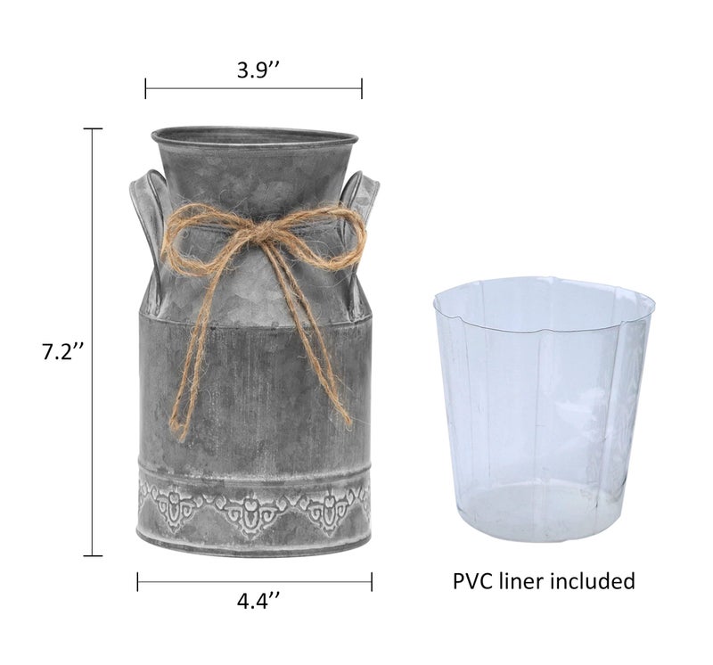 TIMRIS Vintage Galvanized Milk Can, Farmhouse Decorative Flower Pitcher Vase, Rustic French Country Metal Jug for Flowers,7.2'' H - Image 4