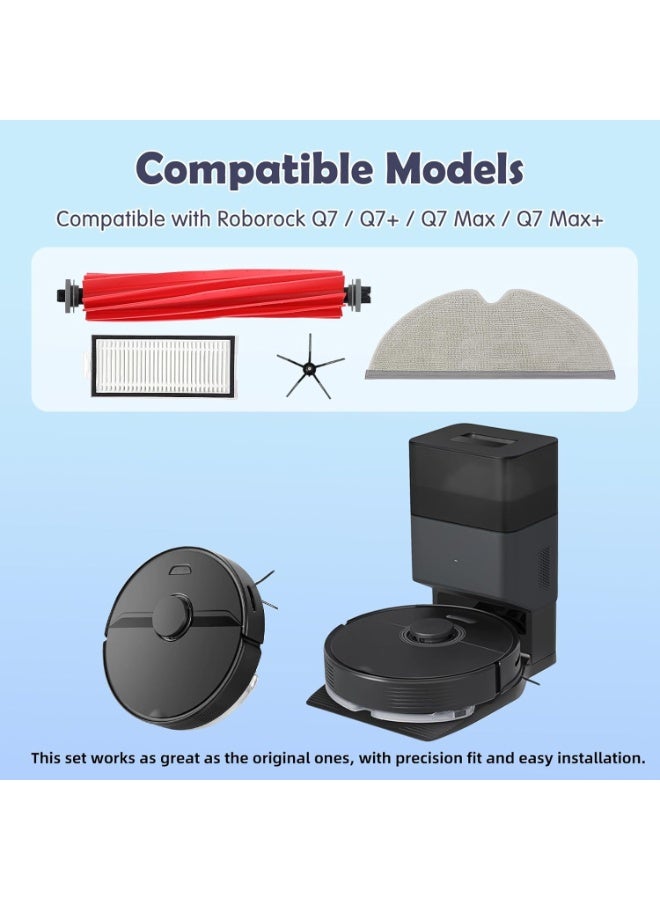 XICEN 20Pcs Replacement Accessories Compatible with Roborock Q7 TF+ / Q7 / Q7 Max / Q7 Max+ Robot Vacuum, 2 Main Brush, 6 Mop Cloth Pads, 6 Side Brushes, 4 HEPA Filters, 2 Cleaning Tool - Image 2