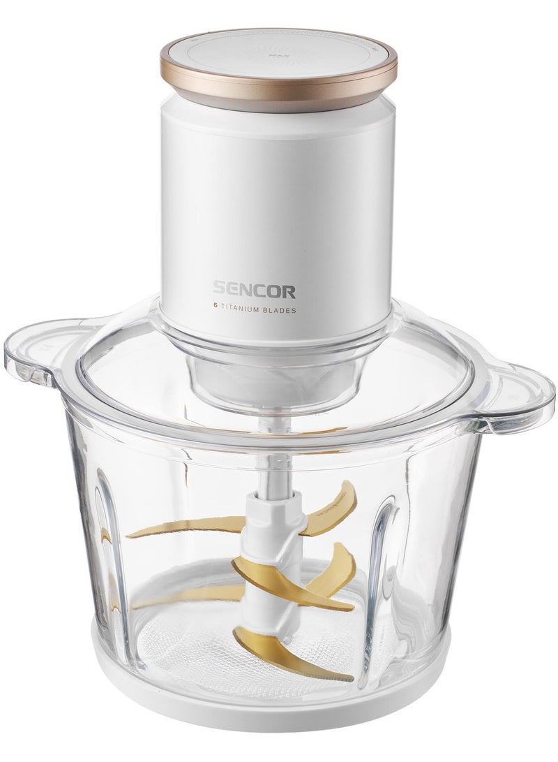 SENCOR Food Chopper Model SCB 7000WH – 800W Powerful Motor, 3L Glass Bowl, 6 Titanium Blades, Adjustable Speed Control, White - Image 2