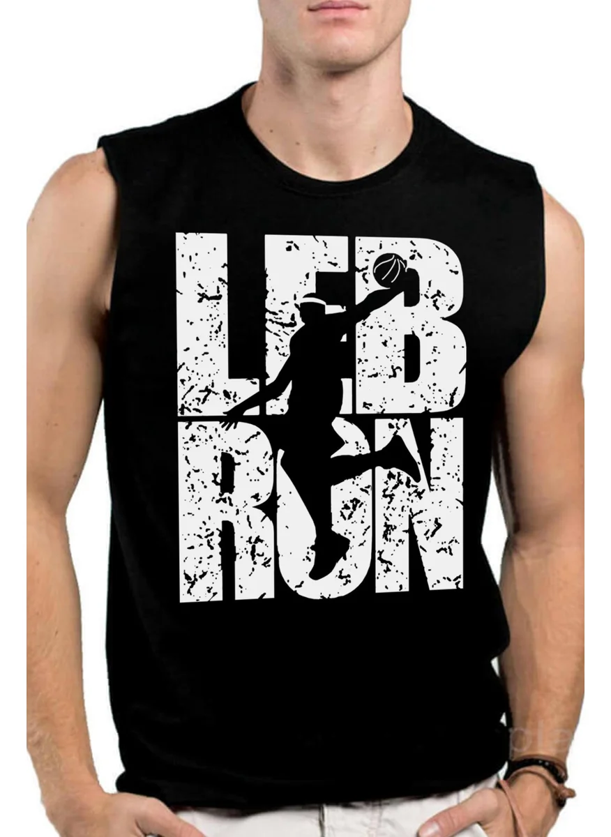 روك اند رول Lebron Text Black Cut Sleeve / Sleeveless Men's T-Shirt