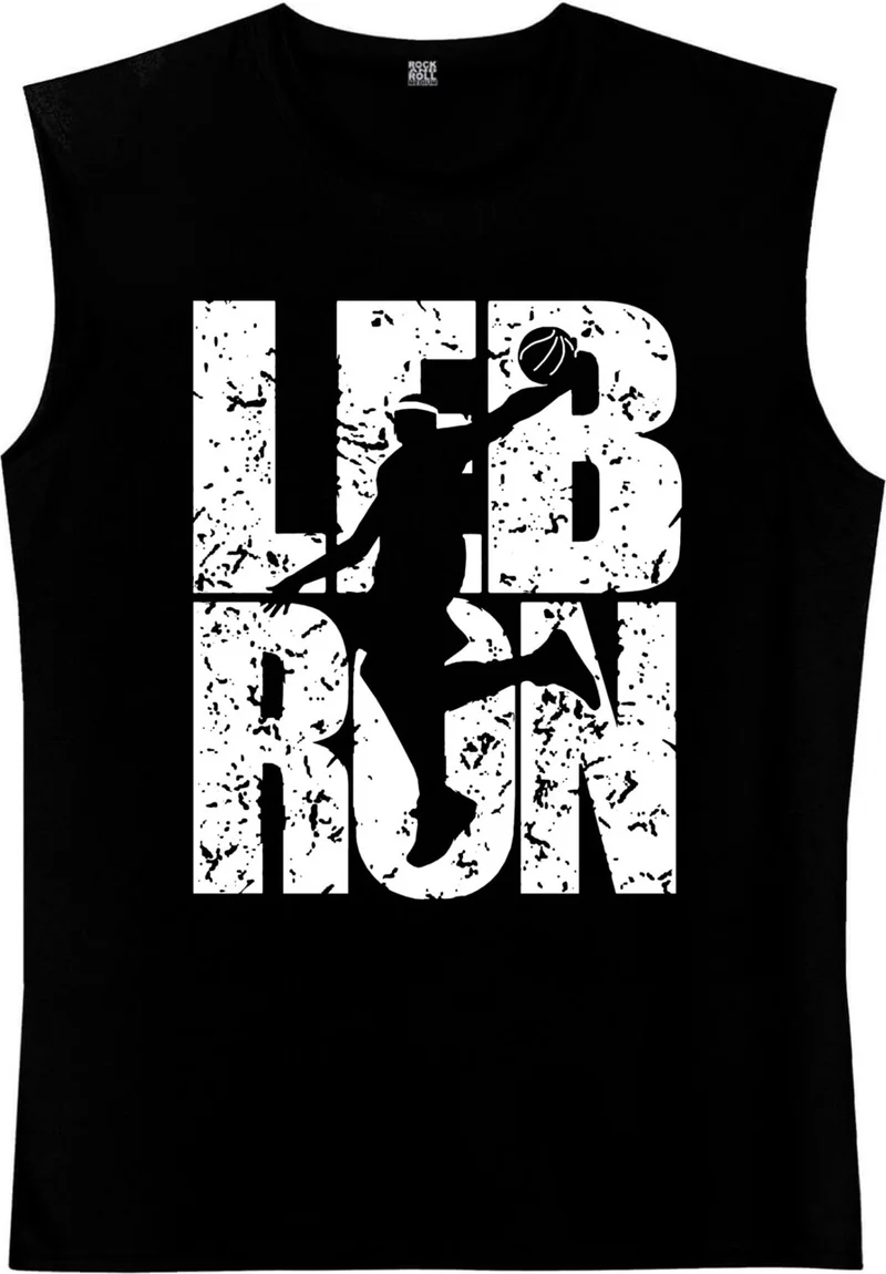 روك اند رول Lebron Text Black Cut Sleeve / Sleeveless Men's T-Shirt
