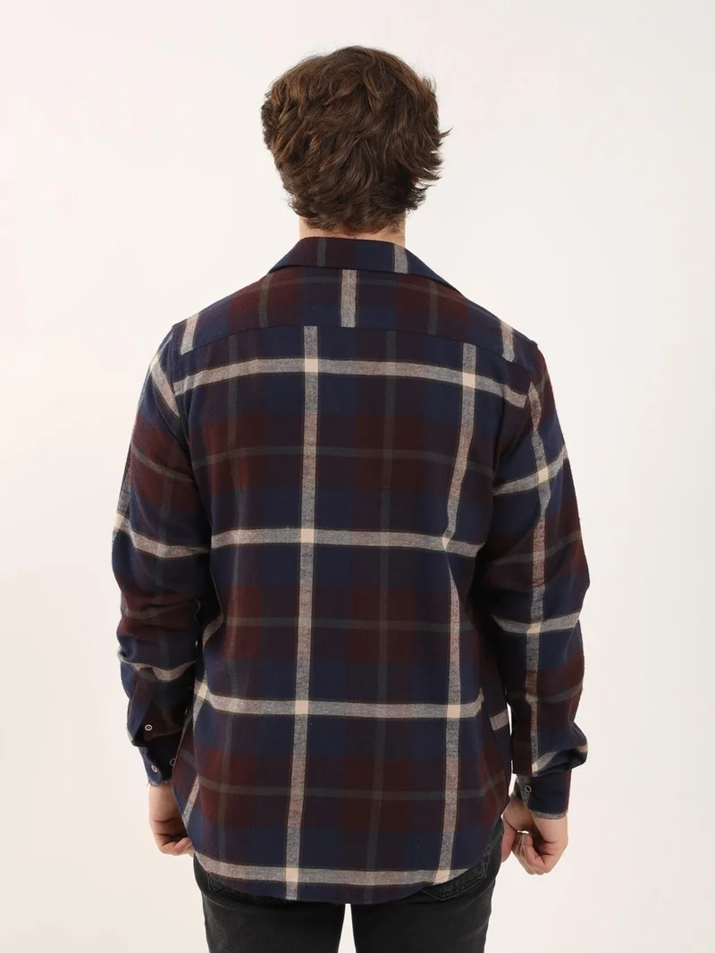 Dufy Claret Red Men's Regular Fit Classic Collar Long Sleeve Shirt